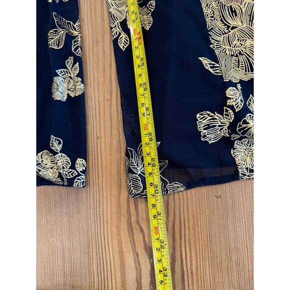 Prelude Navy And‎ Gold Floral Print Off Shoulder Ruffle Jumpsuit Large - Picture 2 of 6